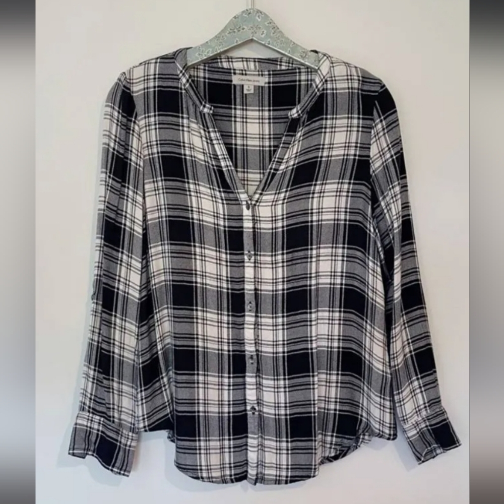 Calvin Klein Black and White Plaid Button Down Shirt